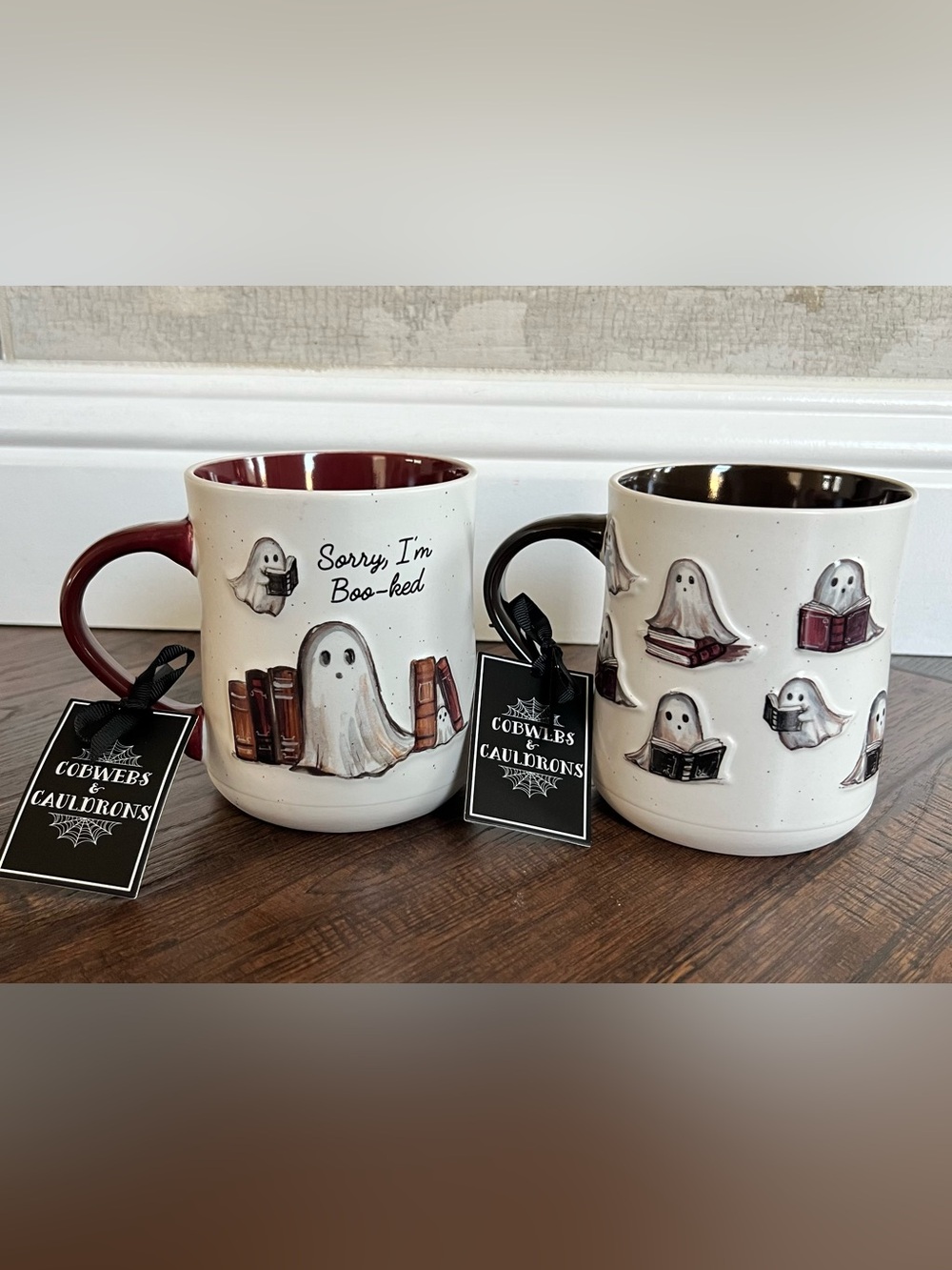 Cobwebs & Cauldrons Ghost Book Mugs- Set of 2
